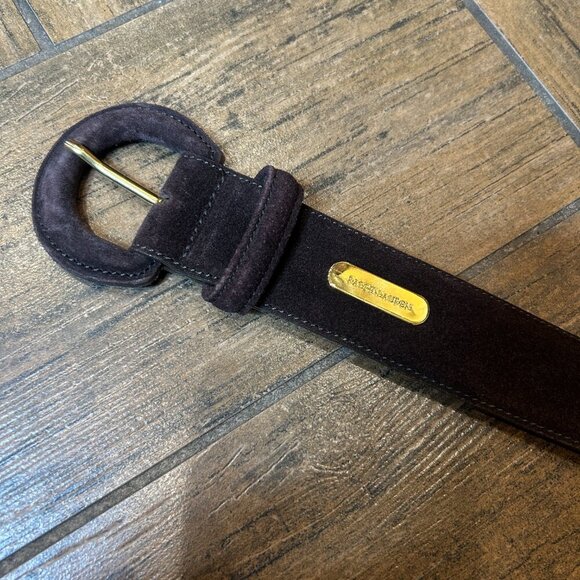 Ralph Lauren Made in Italy Brown Suede Leather Gold Metal Detail Belt Size Large - Picture 3 of 8